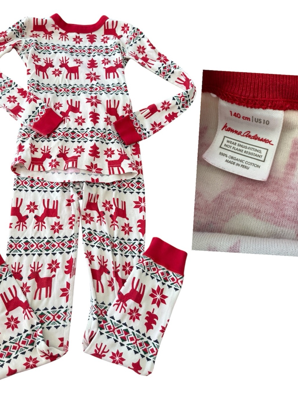 Hanna Andersson Red & White Reindeer Organic Cotton Pajama Set